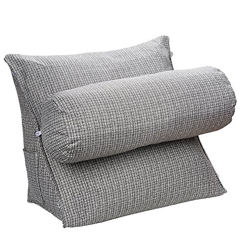 HALOVIE Almohada Lectura Ajustable de Cuña y Triángulo Cabecera Tapizado Almohada Lumbar Cervical Almohada Triangular para Sofá Cama Oficina y Silla Cojines Cama para Respaldo 47 * 45 * 23cm Gris