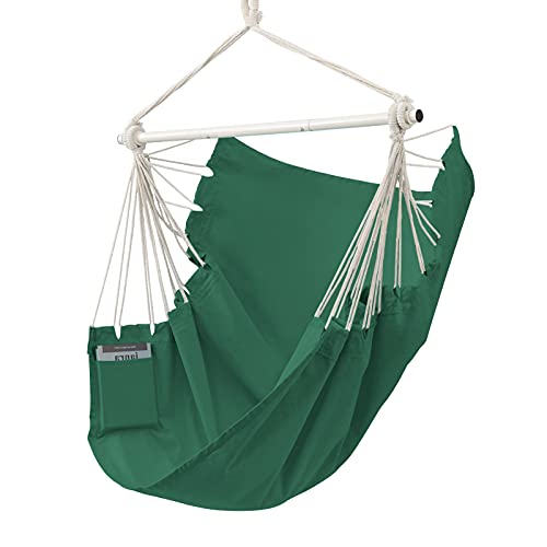 Hamaca Colgante de Jardin, Columpio Colgante de Tela con Bolsillo, Silla Colgante Huevo Exterior Interior con Gancho Cuerda de Nailon Varilla de Metal Galvanizado (No Incluye Cojín) (Verde)