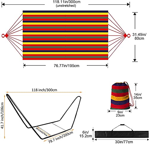 Hamaca con Soporte 0utdoor, sillas de jardín de Camping, Hamaca Individual con Marco de Metal con Bolsa de Transporte portátil y Accesorios, Hamaca Doble de algodón para Adultos y niños
