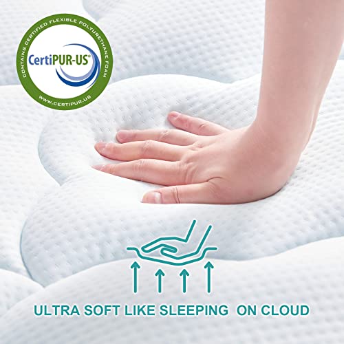 Hansleep Topper Colchón Acolchado Cama 180, 180x200 cm Funda Colchón de Trébol de Cuatro Hojas de Espuma con Memoria Ajustable & Cubrecolchón Transpirable con Bolsillo Profundo 30-50 cm