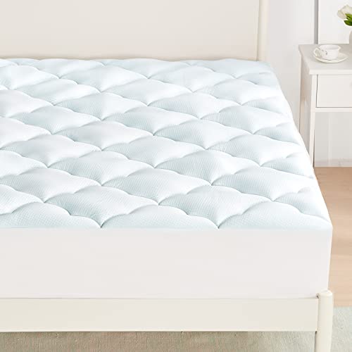 Hansleep Topper Colchón Acolchado Cama 180, 180x200 cm Funda Colchón de Trébol de Cuatro Hojas de Espuma con Memoria Ajustable & Cubrecolchón Transpirable con Bolsillo Profundo 30-50 cm