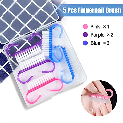 Hanyousheng Cepillo De Uñas, 5 Piezas Nail Brush, Con Mango De Plástico Cepillo Para Limpieza De Dedos Y Uñas Manicura De Fregado Con Caja De Almacenamiento (3 Colores)