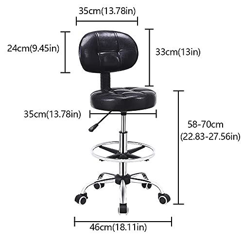 HAOJU Taburete con Ruedas, 360 ° Giratorio, Silla Altura Ajustable Entre 58-70 cm, Cuero de PU, Utilizado para Bar, Peluquería, SPA, Mostrador, Laboratorio, Clínica, Oficina (Negro)