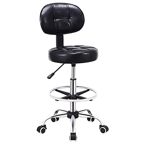 HAOJU Taburete con Ruedas, 360 ° Giratorio, Silla Altura Ajustable Entre 58-70 cm, Cuero de PU, Utilizado para Bar, Peluquería, SPA, Mostrador, Laboratorio, Clínica, Oficina (Negro)