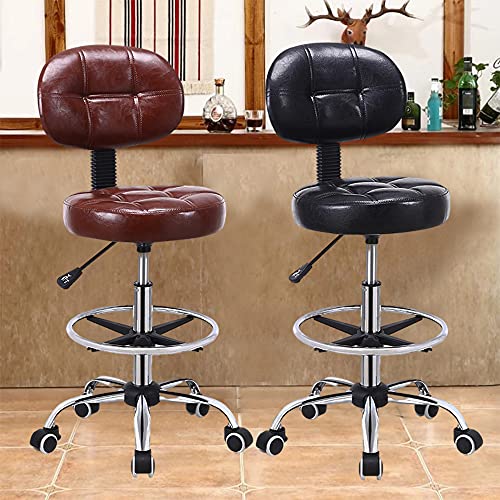 HAOJU Taburete con Ruedas, 360 ° Giratorio, Silla Altura Ajustable Entre 58-70 cm, Cuero de PU, Utilizado para Bar, Peluquería, SPA, Mostrador, Laboratorio, Clínica, Oficina (Negro)