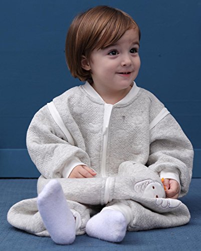 Happy Cherry - Niños Mono con Pies Invierno Niñas Bebé Saco de Dormir Mangas Largas Desmontable Pijama con Piernas Separables Infantil Mameluco Algodón Bolsa de Dormir - 2-3 Años - Gris