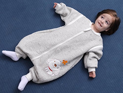 Happy Cherry - Niños Mono con Pies Invierno Niñas Bebé Saco de Dormir Mangas Largas Desmontable Pijama con Piernas Separables Infantil Mameluco Algodón Bolsa de Dormir - 2-3 Años - Gris