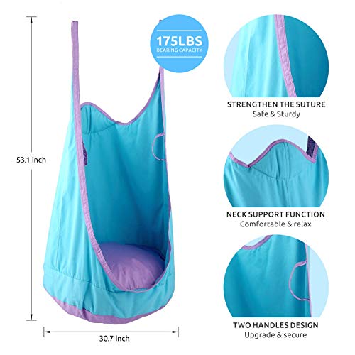 happypie Rana colgante Pod Swing Seat Hamaca interior y exterior para niños a adultos 100% algodón - azul