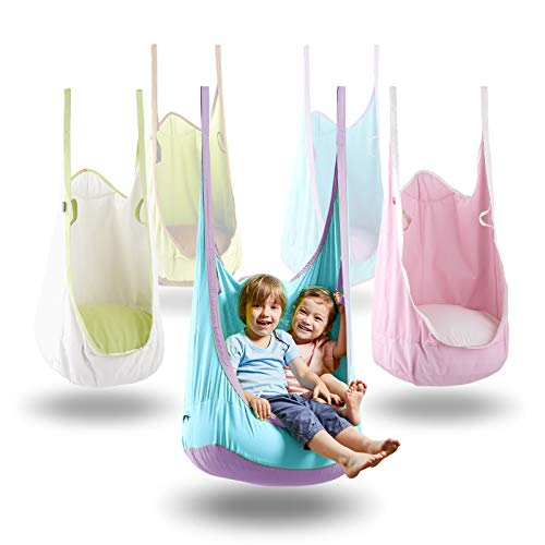 happypie Rana colgante Pod Swing Seat Hamaca interior y exterior para niños a adultos 100% algodón - azul