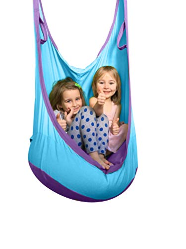 happypie Rana colgante Pod Swing Seat Hamaca interior y exterior para niños a adultos 100% algodón - azul