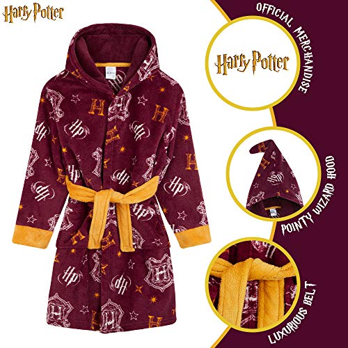 HARRY POTTER Bata Forro Polar Niño, Albornoz Niño Diseño Gryffindor con Capucha y Cinturón, Batas de Casa Para Niños, Regalos para Niños Niñas 7-14 Años (Burdeos, 13-14 Años)