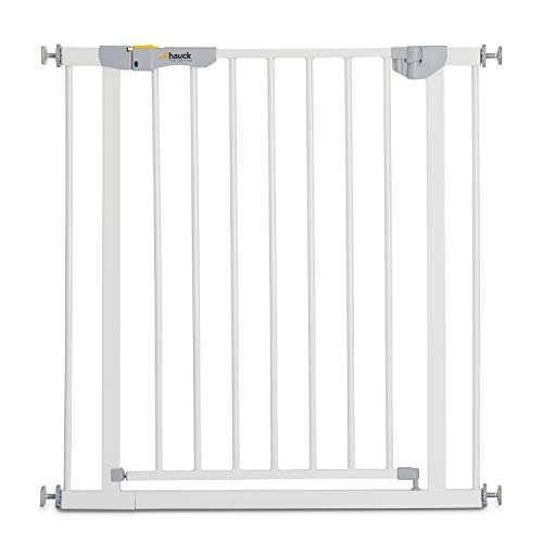 Hauck Barrera de Seguridad de Niños para Puertas y Escaleras Autoclose N Stop 2, Cierre Magnético Automatico, Sin Agujeros, 75 - 80 cm, Extensible con Extensiones por Separado, Metal Blanco