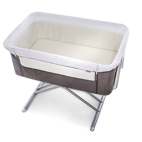 Hauck Minicuna de Colecho Face to Me, para Bebes desde el Nacimiento hasta 9 kg, con Colchón, Lateral Abatible, Regulable en Altura, Apta para Camas Altas y Bajas, Plegable, Gris