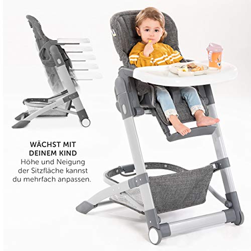 Hauck Trona evolutiva Grow-Up - Trona bebe plegable con bandeja y ruedas - Trona bebe reclinable con altura ajustable -Tronas de bebe - Gris Jaspeado