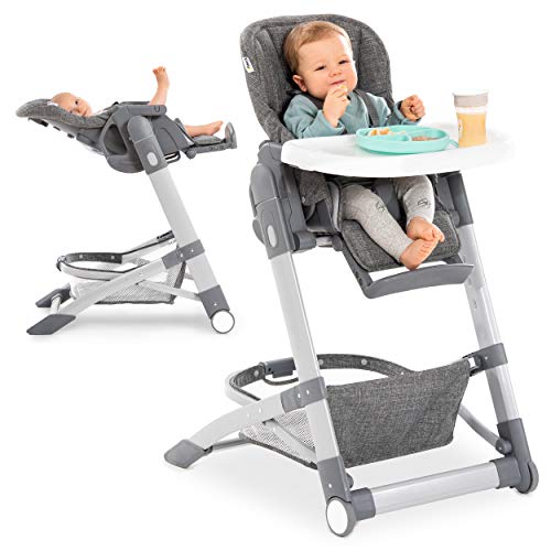 Hauck Trona evolutiva Grow-Up - Trona bebe plegable con bandeja y ruedas - Trona bebe reclinable con altura ajustable -Tronas de bebe - Gris Jaspeado