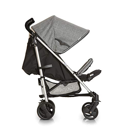 Hauck Vegas Silla de paseo ligera hasta 25 kg con respaldo reclinable desde nacimiento, plegado compacto y plano, chasis de aluminio, portavasos, cesta grande para guardar utensilios, gris