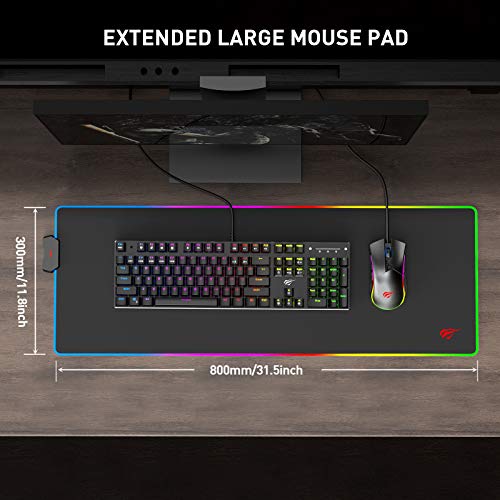 havit Alfombrilla de Raton Gaming RGB 800 * 300 * 4 mm Teclado extendido Extra Grande para Escritorio con Base de Goma Antideslizante para Gamers, PC y Portátil,Negro