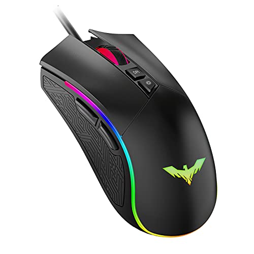 havit Ratón Gaming 7 Botones Mouse Gaming programables Iluminación RGB [800-1600-2400-4800] para Windows7/8/10/Xp/Vista/Linux（MS733）, Negro