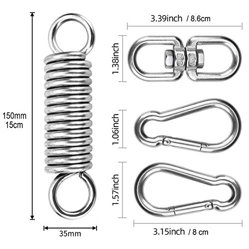 Hbsite Ganchos para Hamaca Resorte de Acero Inoxidable con Dos mosquetones Hamaca giratoria de 360 ° de Acero Inoxidable para Columpio en el Techo Silla Hamaca Kit de Columpio para Yoga