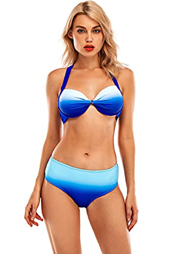 heekpek Bikinis Mujer Push Up Conjunto Bikini Halter Mujer Color Degradado de Contraste Triangulo Bikini Brasileño Traje de Baño Dos Piezas