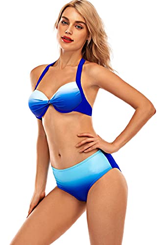 heekpek Bikinis Mujer Push Up Conjunto Bikini Halter Mujer Color Degradado de Contraste Triangulo Bikini Brasileño Traje de Baño Dos Piezas