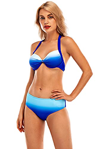 heekpek Bikinis Mujer Push Up Conjunto Bikini Halter Mujer Color Degradado de Contraste Triangulo Bikini Brasileño Traje de Baño Dos Piezas