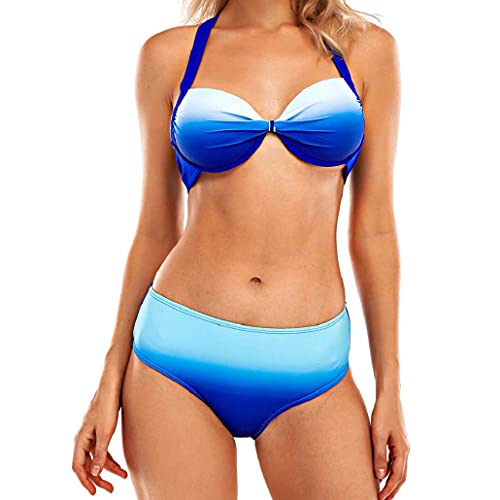 heekpek Bikinis Mujer Push Up Conjunto Bikini Halter Mujer Color Degradado de Contraste Triangulo Bikini Brasileño Traje de Baño Dos Piezas