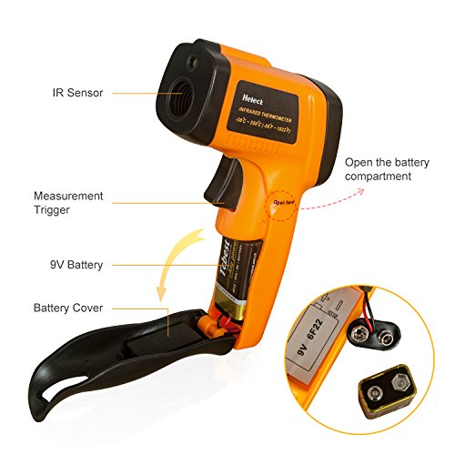 Helect (No para Humanos) Termómetro Infrarrojo Digital Láser Sin Contacto, Pistola de Temperatura -50℃ a 550℃ con pantalla LCD