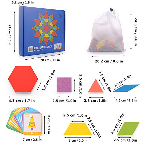 HellDoler Puzzles Infantiles 3 Años,Tangram,Montessori,155Pcs Montessori Bloques de Madera Set Rompecabezas de Formas Geométricas, DIY Montessori Tangram, 24Pcs Tarjetas de Diseño para Niños