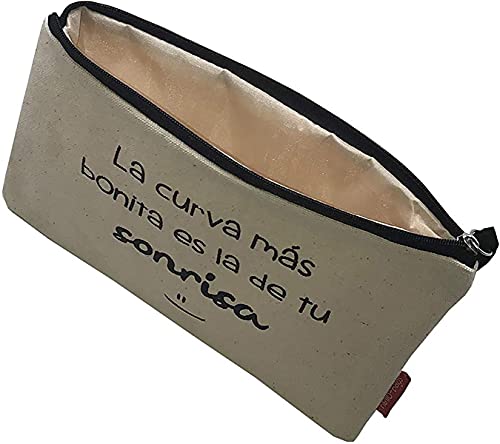 Hello-Bags. Bolso Neceser/Cartera de Mano. Algodón 100%. Modelo LACURVA. Blanco. con Cremallera y Forro Interior. 23 * 15,5 cm. Incluye Bonito sobre Kraft de Regalo.