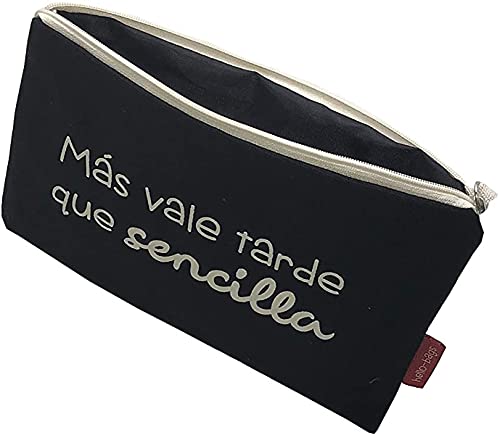 Hello-Bags. Bolso Neceser/Cartera de Mano. Algodón 100%. Modelo MASVALE. Negro. con Cremallera y Forro Interior. 23 * 15,5 cm. Incluye Bonito sobre Kraft de Regalo.