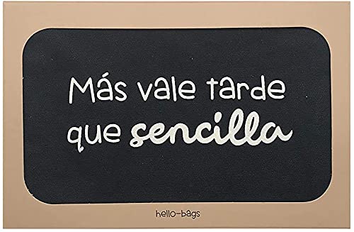 Hello-Bags. Bolso Neceser/Cartera de Mano. Algodón 100%. Modelo MASVALE. Negro. con Cremallera y Forro Interior. 23 * 15,5 cm. Incluye Bonito sobre Kraft de Regalo.