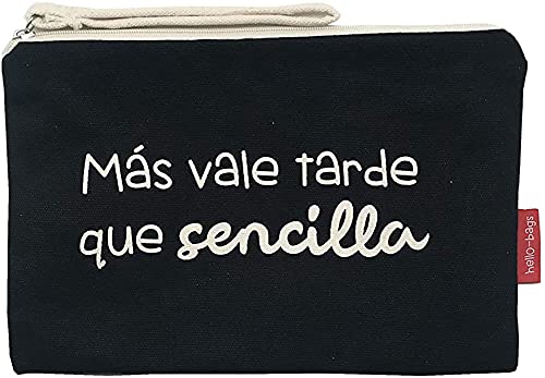 Hello-Bags. Bolso Neceser/Cartera de Mano. Algodón 100%. Modelo MASVALE. Negro. con Cremallera y Forro Interior. 23 * 15,5 cm. Incluye Bonito sobre Kraft de Regalo.