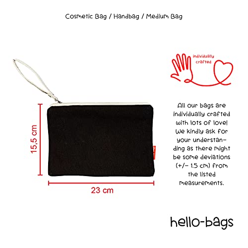 Hello-Bags. Bolso Neceser/Cartera de Mano. Algodón 100%. Modelo MIRAATRAS. Negro. con Cremallera y Forro Interior. 23 * 15,5 cm. Incluye Bonito sobre Kraft de Regalo.