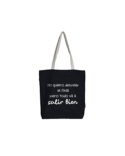 Hello-Bags. Bolso Tote. Algodón 100%. Modelo NOQUIERO. Negro. con Cremallera, Forro y Bolsillo Interior. 37 * 38 cm. Incluye Bonito sobre Kraft de Regalo.