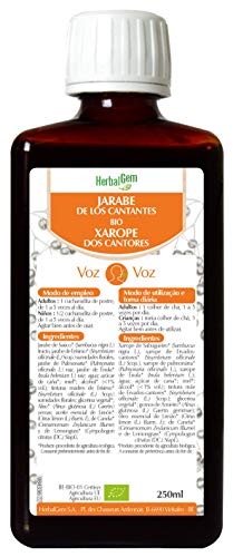 HerbalGem, Jarabe de los Cantantes Bio por una voz clara, para la cuerdas vocales cansadas, en caso de afonía, 250 ml