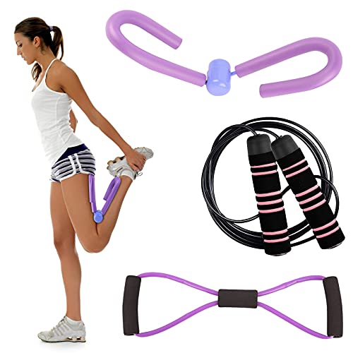 Herefun Ejercitador de Muslos, Entrenador de Muslos Multifuncional para Brazos/Hombro/Muslo/Adelgaza, 5pcs Cintas Elasticas Fitness, Cuerda Saltar Comba, Equipo de Gimnasio en casa (Color3)