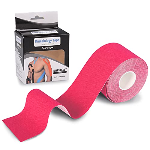 Herefun Vendaje Kinesiológico, 5 m x 5 cm Kinesiotape, Venda Neuromuscular Adhesiva, Elásticas, Impermeable, Cinta Kinesiología Tape para Rodillas, Articulaciones y Sujeción Muscular