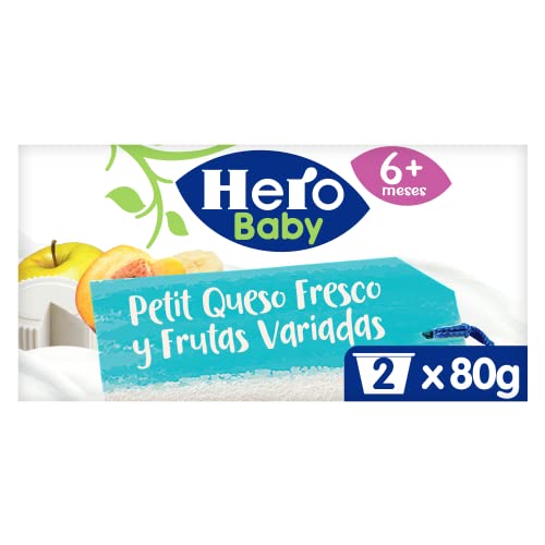 Hero Baby Petit de Queso Fresco y Frutas Variada - Para niños a partir de 6 meses - 12 Packs de 2x80gr