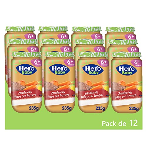 Hero Baby Tarrito de Zanahorias Baby con Ternera - Para Bebés a Partir de los 6 Meses - Pack de 12 x 235 g