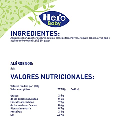 Hero Baby Tarrito de Zanahorias Baby con Ternera - Para Bebés a Partir de los 6 Meses - Pack de 12 x 235 g