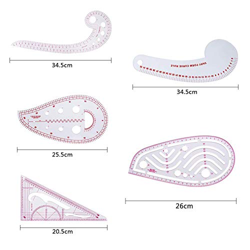 Herramientas de costura, 5 estilos de costura, curva francesa, regla métrica, medida para coser, confección, diseño de patrones, plantilla de dibujo flexible para ropa de bricolaje