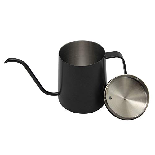 Hervidor de café con tapa OneChois 350ml cafetera de acero inoxidable Tetera Hervidor de café con cuello de cisne Caño estrecho Perfecto para usar filtros de café y preparación de té (350ml)