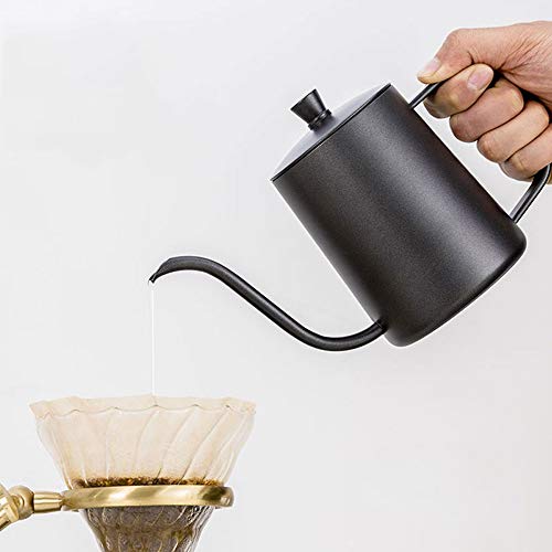 Hervidor de café con tapa OneChois 350ml cafetera de acero inoxidable Tetera Hervidor de café con cuello de cisne Caño estrecho Perfecto para usar filtros de café y preparación de té (350ml)