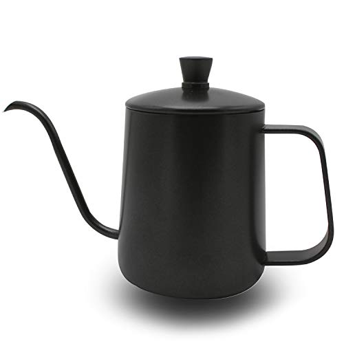 Hervidor de café con tapa OneChois 350ml cafetera de acero inoxidable Tetera Hervidor de café con cuello de cisne Caño estrecho Perfecto para usar filtros de café y preparación de té (350ml)