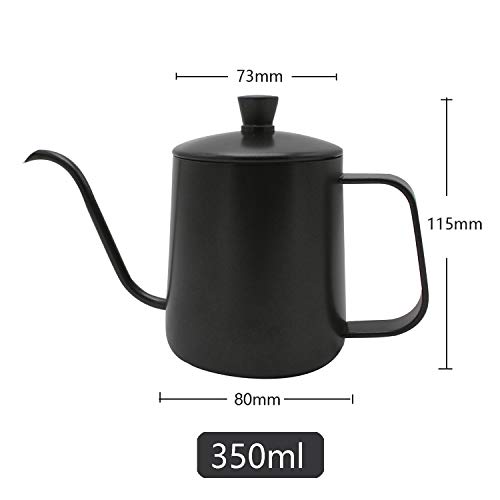 Hervidor de café con tapa OneChois 350ml cafetera de acero inoxidable Tetera Hervidor de café con cuello de cisne Caño estrecho Perfecto para usar filtros de café y preparación de té (350ml)