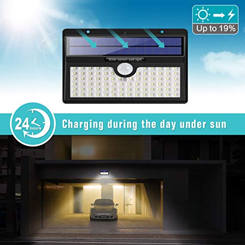 HETP Luz Solar/Foco Solar Exterior LED con Sensor de Movimiento 2000mAh Iluminación de Seguridad 2 Piezas Luces Solares/Lámpara Solar Exterior Inalámbrico Impermeable para Jardín, Garaje, Camino