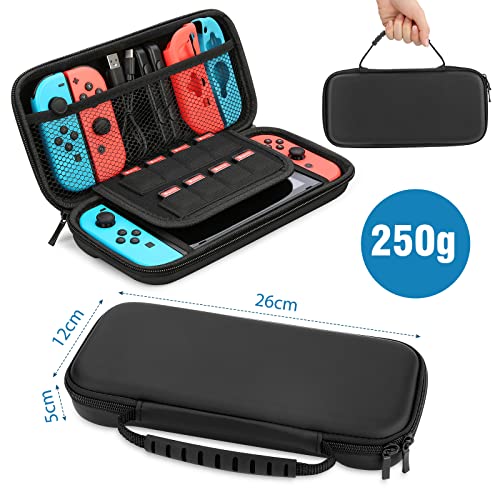 HEYSTOP Accesorios para Nintendo Switch,Funda para Nintendo Switch,Carcasa Switch,Protector Pantalla,Agarre et Volante para J-con,Soporte Juegos,Base Carga,Estuche J-con,Thumb Grips etc, Rojo y Azul