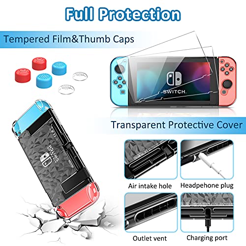 HEYSTOP Accesorios para Nintendo Switch,Funda para Nintendo Switch,Carcasa Switch,Protector Pantalla,Agarre et Volante para J-con,Soporte Juegos,Base Carga,Estuche J-con,Thumb Grips etc, Rojo y Azul