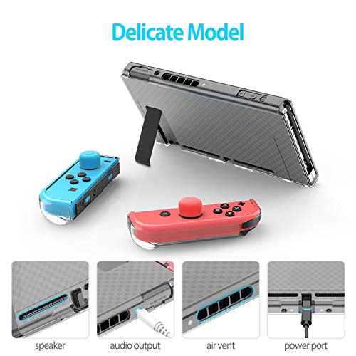 HEYSTOP Carcasa Compatible con Nintendo Switch, Funda Nintendo Switch con Protector de Pantalla para Nintendo Switch Console y Grip 6 Agarres para el Pulgar